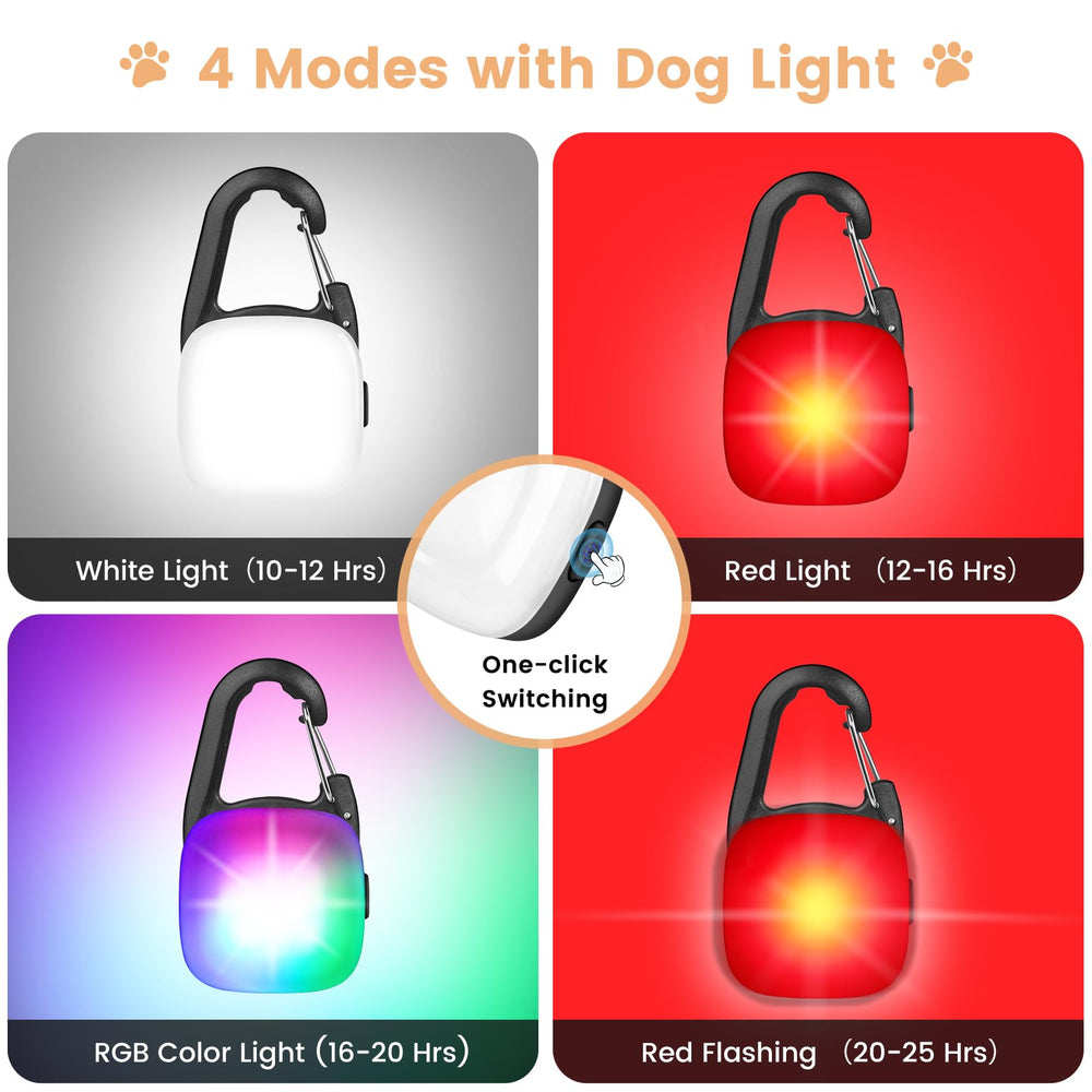 HMNYSOL LED dog collar light, side view shows versatile color modes for signaling.
