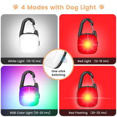 HMNYSOL LED dog collar light, side view shows versatile color modes for signaling.