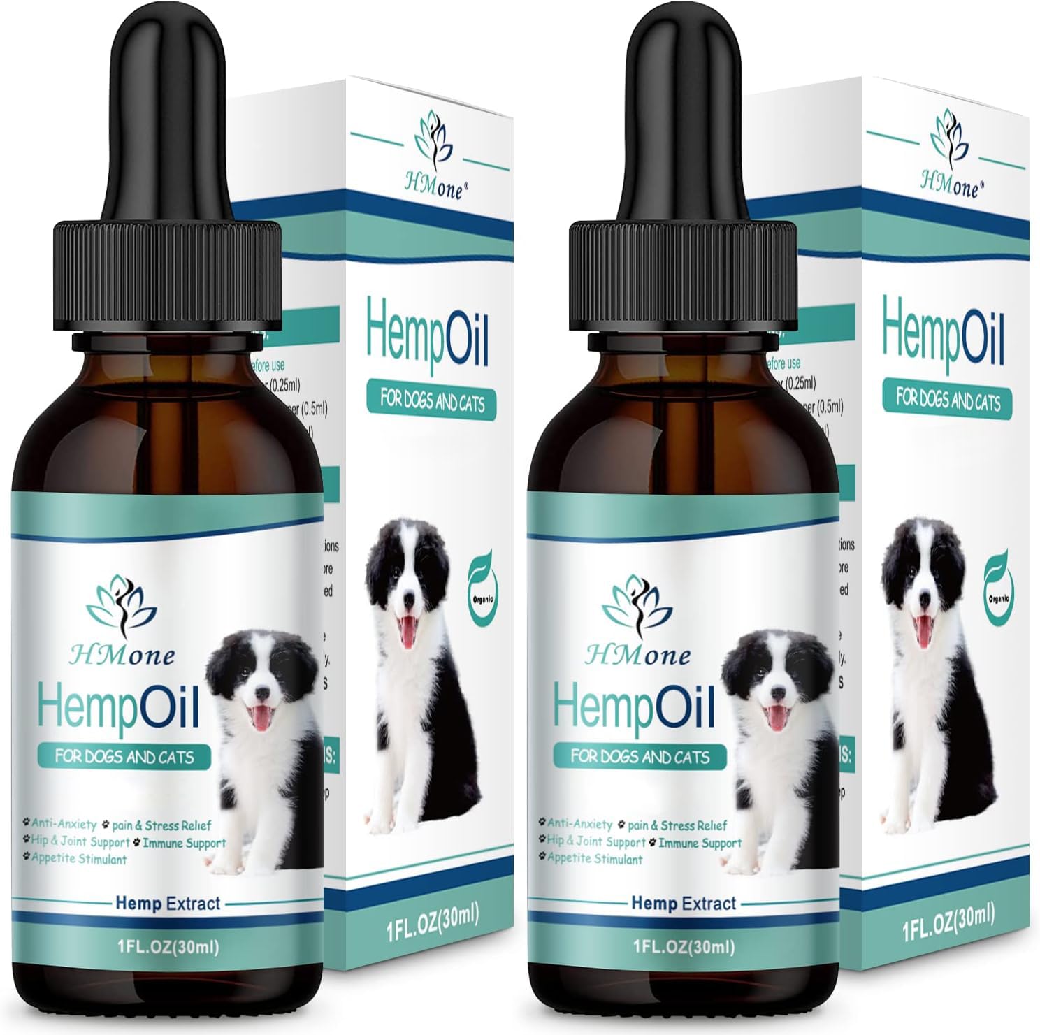 HMone Max Potency Drops bottle being poured for pet calm and comfort.