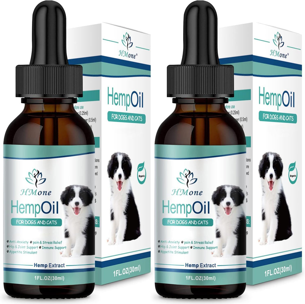 HMone Max Potency Drops bottle being poured for pet calm and comfort.