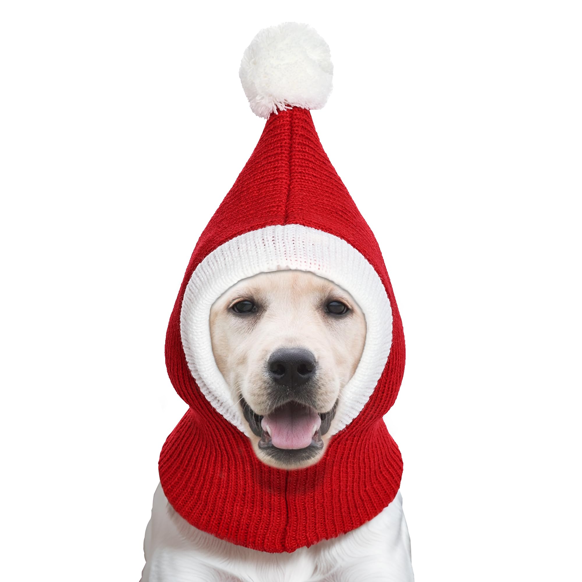 Hmxpls Christmas dog knitted hat close-up with red pompon for festive photos.
