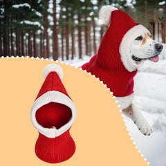 Hmxpls Christmas dog knitted hat side view showing snug fit.