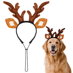 Hmxpls dog reindeer antlers headband with adjustable fit for secure, comfortable festive wear