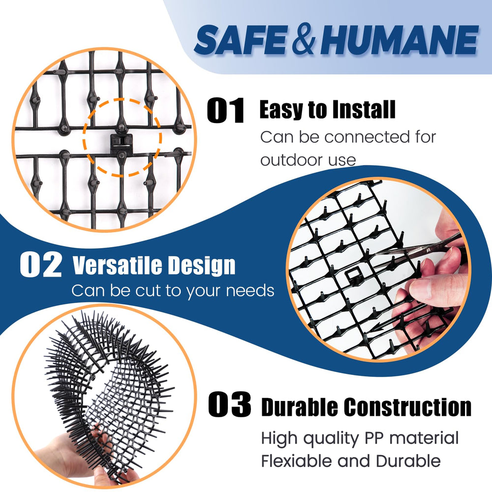 Hmyomina cat deterrent mat setup shown on porch or flower bed edge.