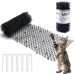 Hmyomina scat mat 8.2ft long unrolled to deter cats outdoors with humane spikes.