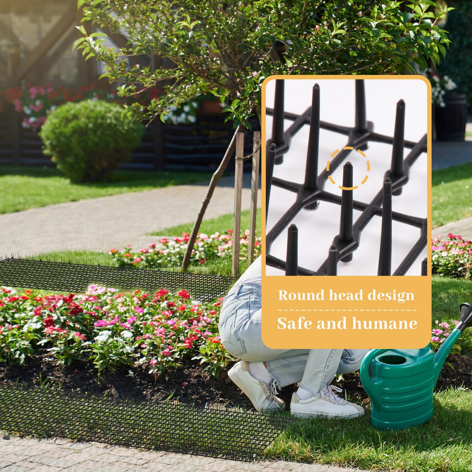 Hmyomina scat mat in backyard setup showing broad deterrent coverage.