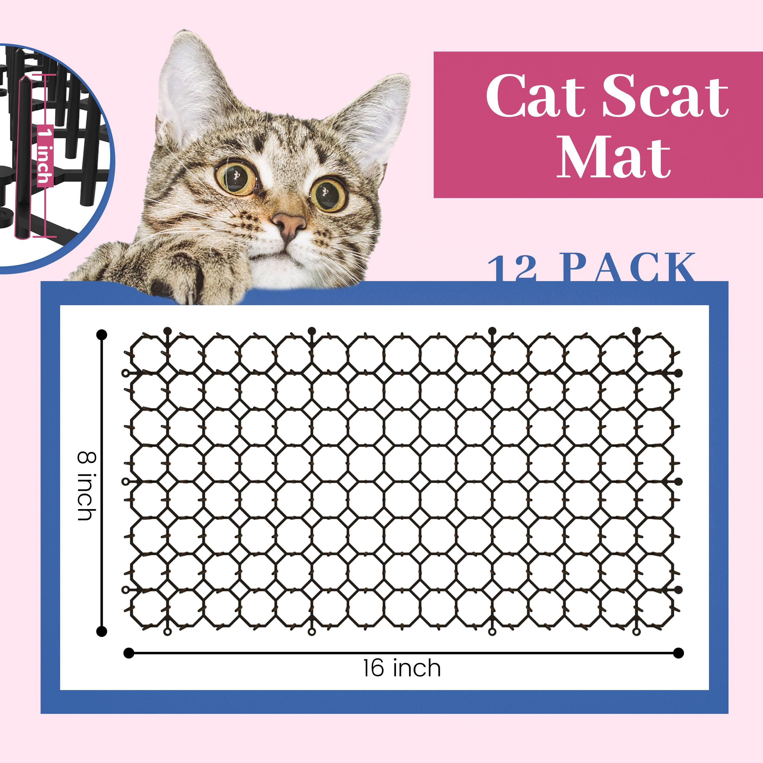 Hmyomina scat mat size 16x8 shows compact deterrent