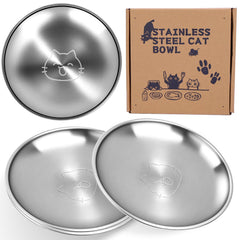 HNeekyr stainless steel cat dishes wide 6.77-inch front view emphasizes roomy bowl for easy feeding.