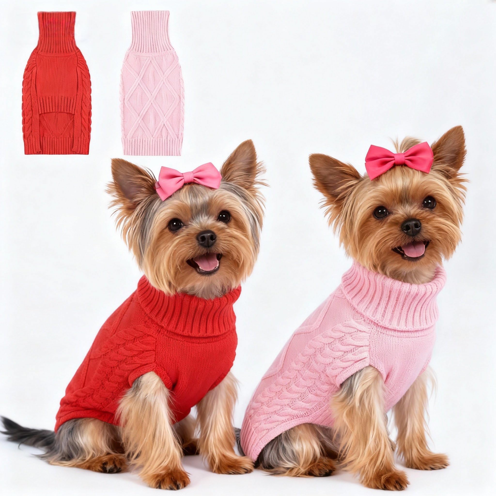 Hó Pêng-iú dog sweater red front view shows warm two-pack set for winter walks