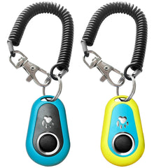 HoAoOo pet clicker blue-green button closeup for quick training cues.