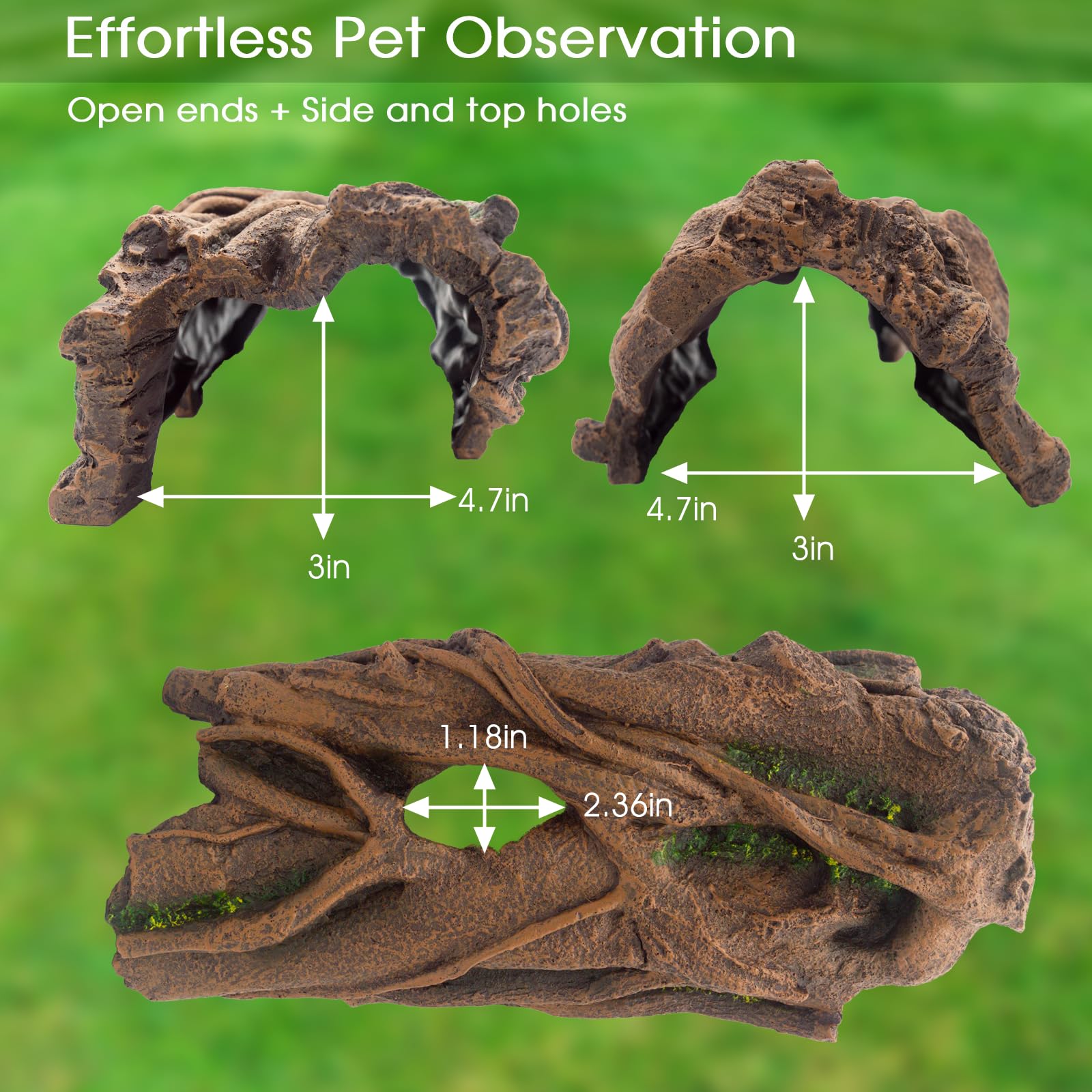 Hoeine log with basking platform supports bearded dragon warming behavior.