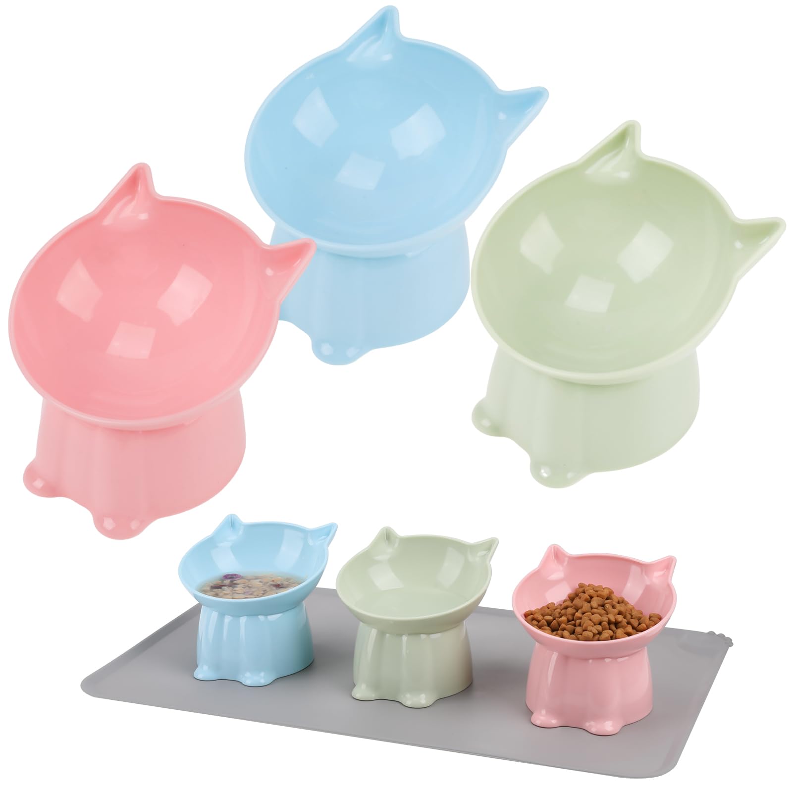 Hoemwarm 3 Pcs elevated cat bowls tilt for easier feeding and whisker-friendly dining.