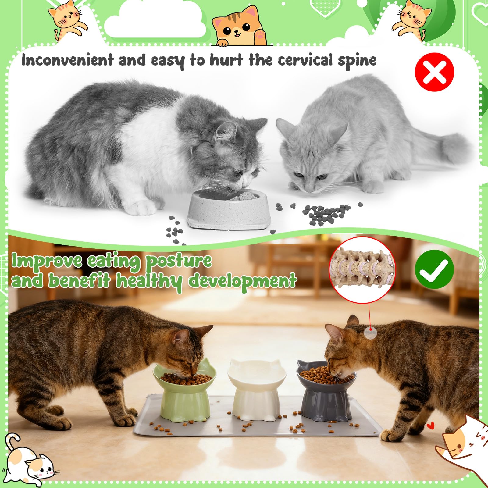 Hoemwarm cat bowls with silicone mat to prevent spills.