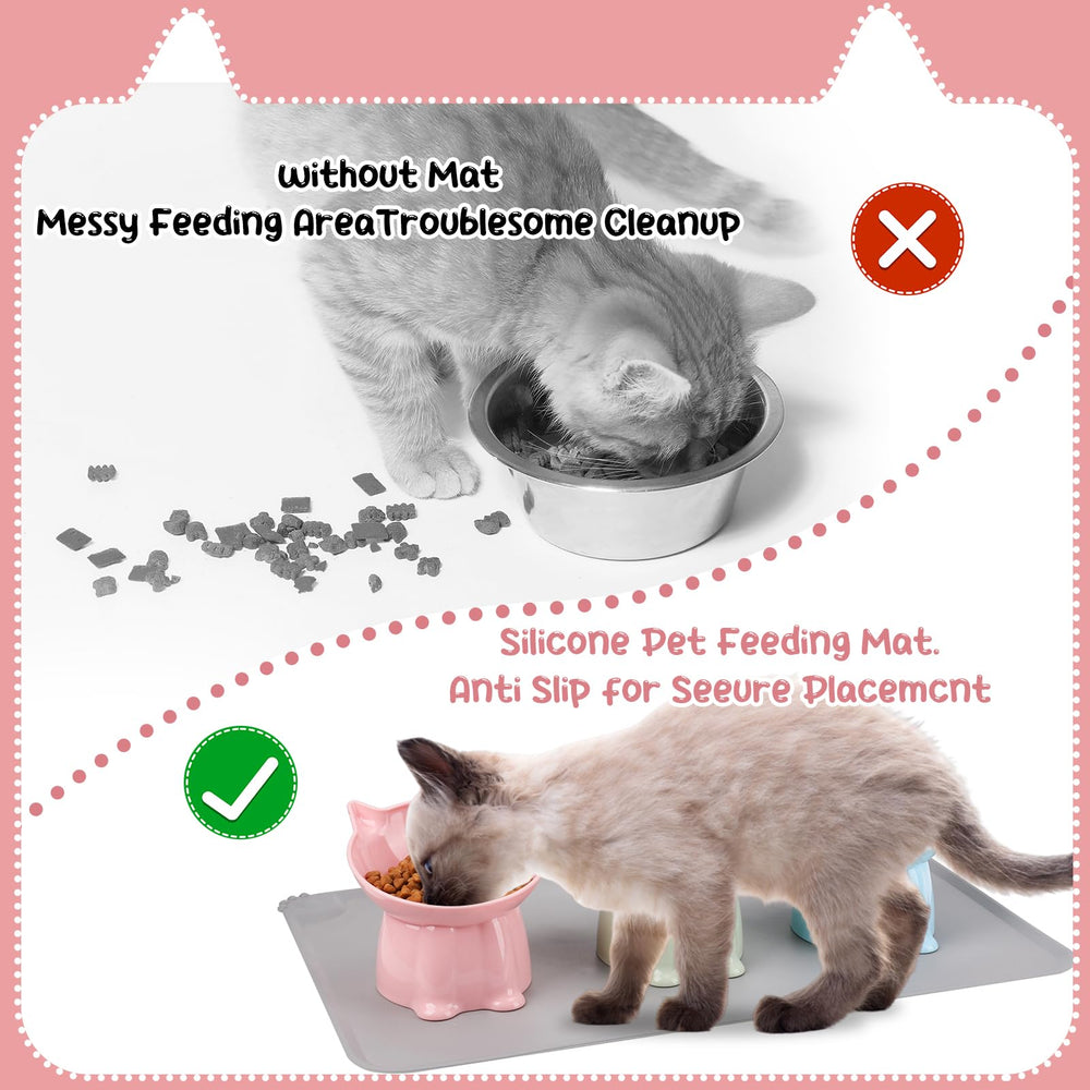 Hoemwarm easy-clean cat bowls with silicone mat for quick cleanup.