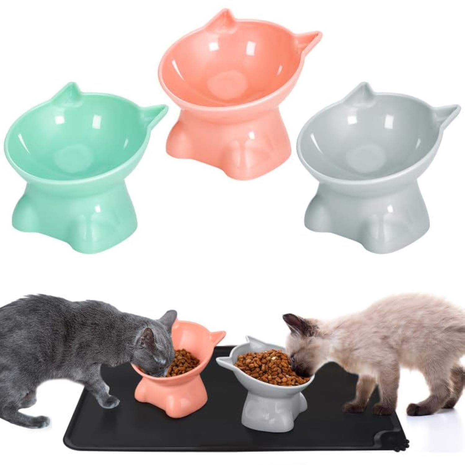 Hoemwarm elevated cat bowls green tilt for comfortable feeding