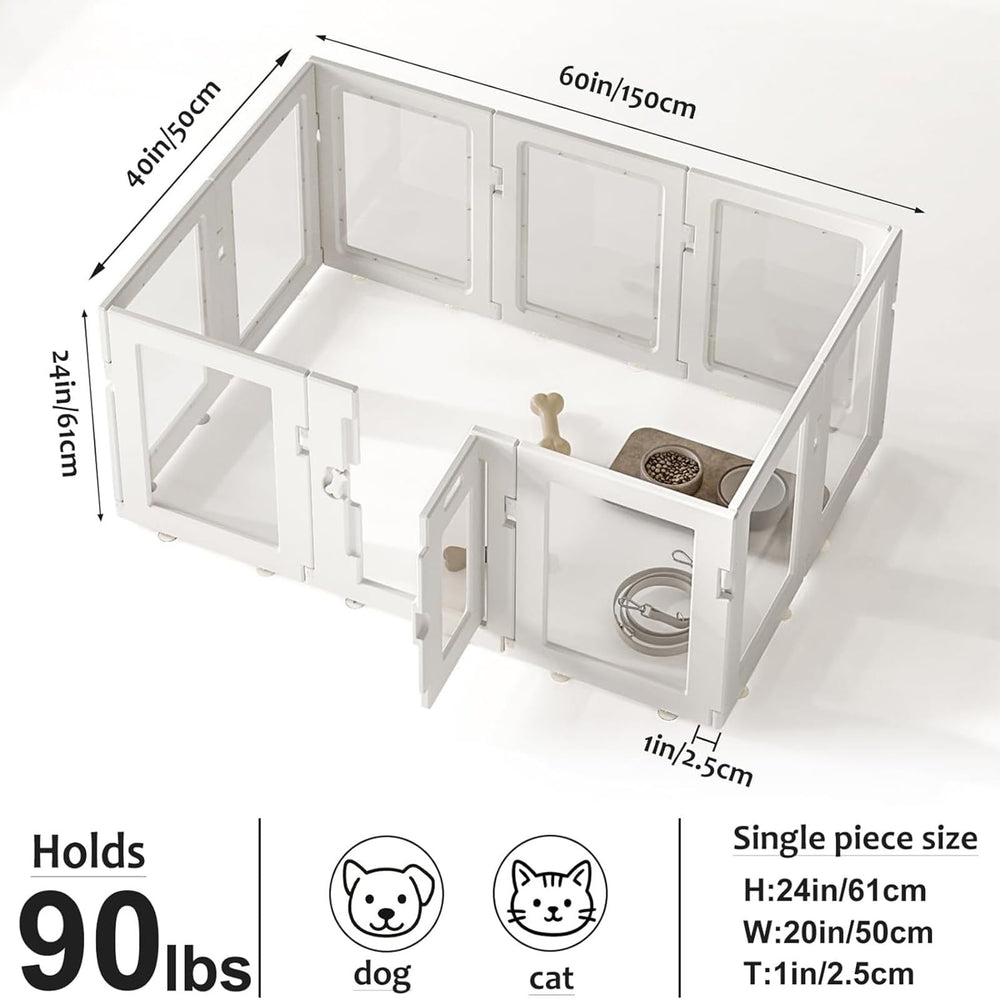 Hoencraft clear acrylic dog playpen assembly demonstrates quick, tool-free setup.