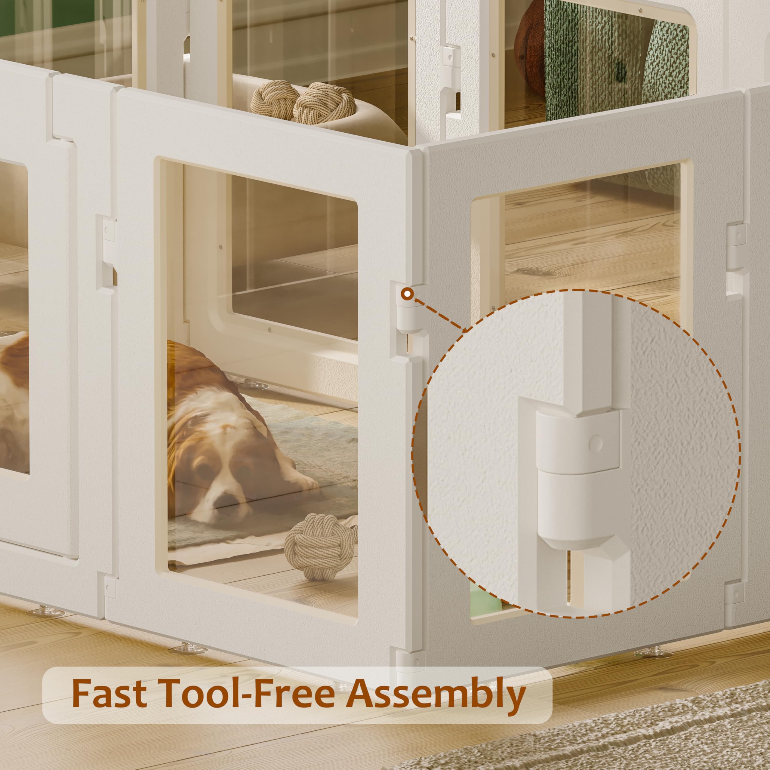 Hoencraft clear acrylic dog playpen easy-clean panels simplify wipe-downs.