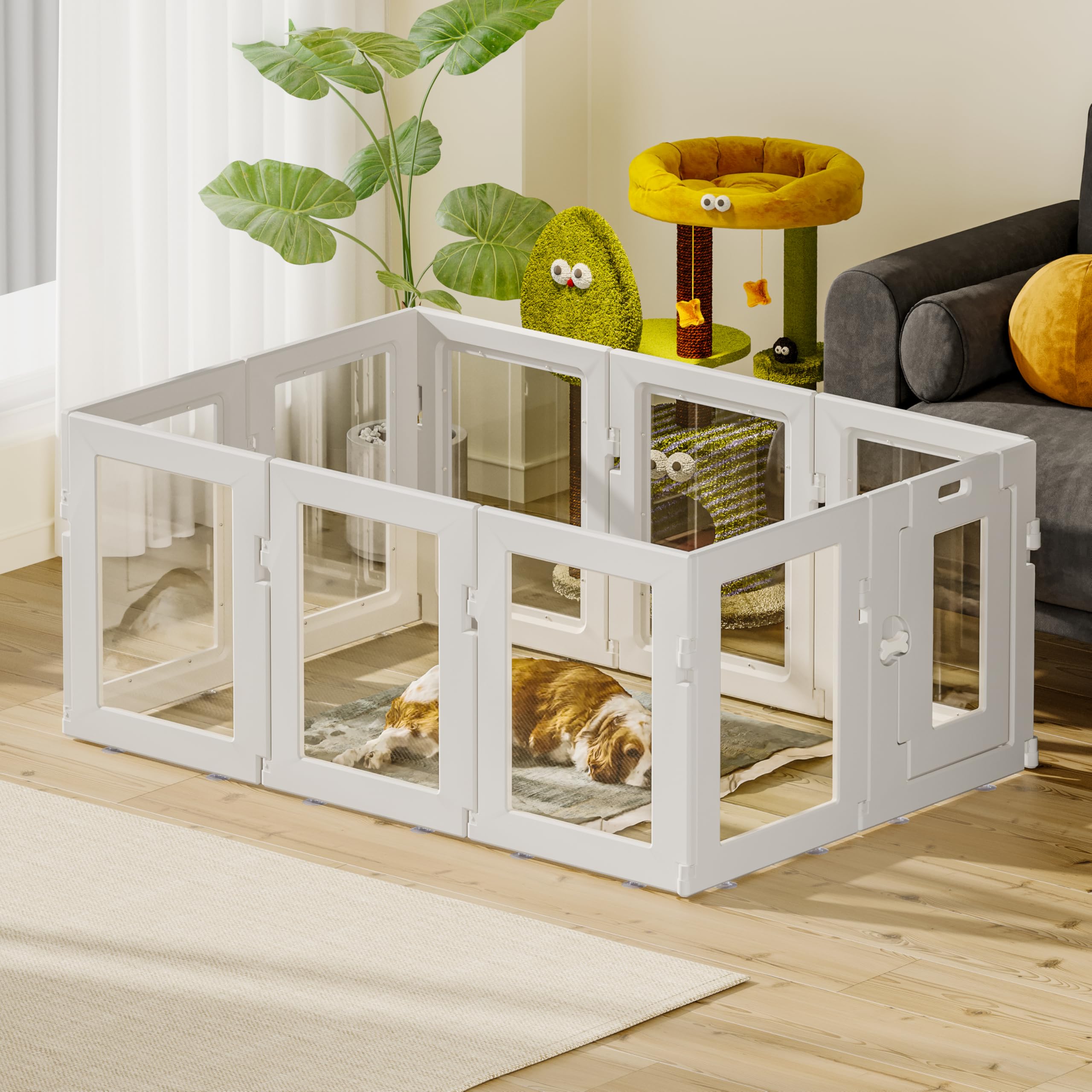 Hoencraft clear acrylic dog playpen compact storage and modular layout.