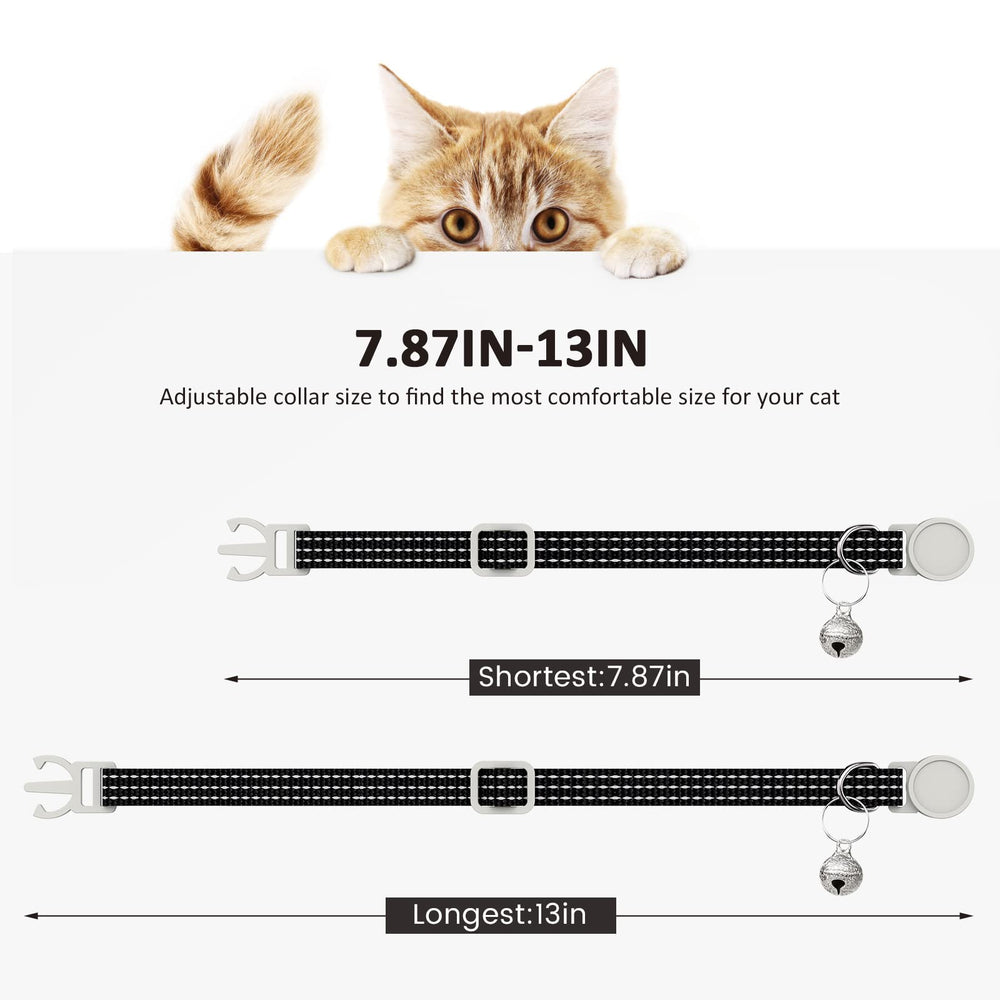 Hoeraonr adjustable cat collar shows 7.9 to 13 inch size range for many cats.