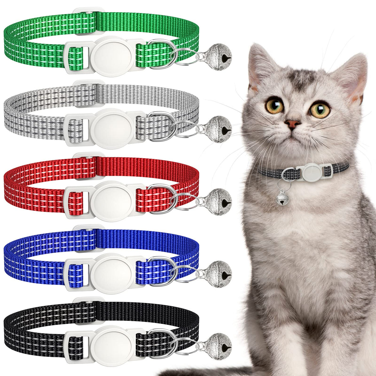 Hoeraonr five-pack reflective cat collars laid flat for versatile everyday wear.