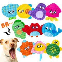HOESDA Squeaky No Stuffing Dog Toys 10-pack in package, inviting interactive play.