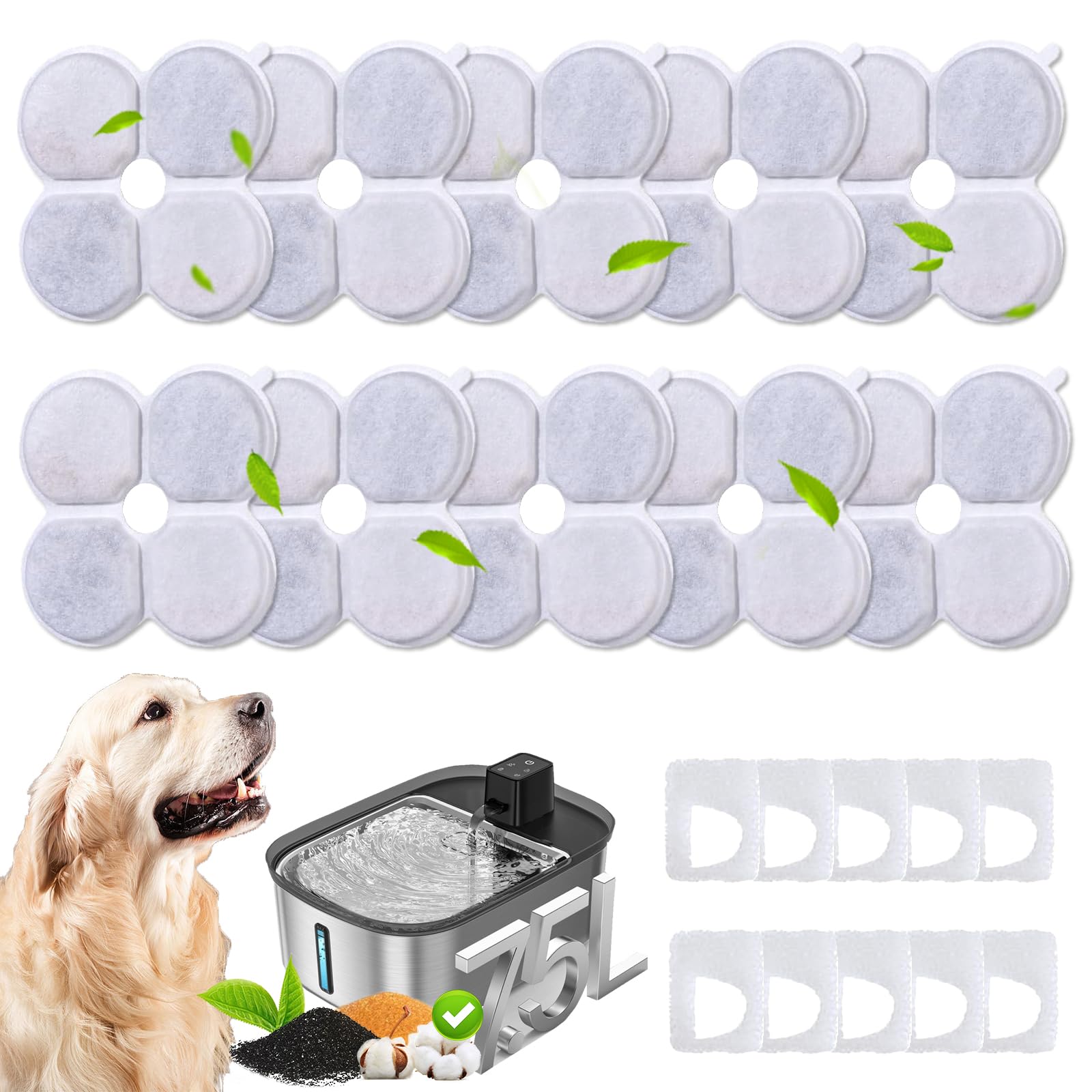 HOETEK Chumajor 10-pack filters with sponges for reliable pet hydration filtration.