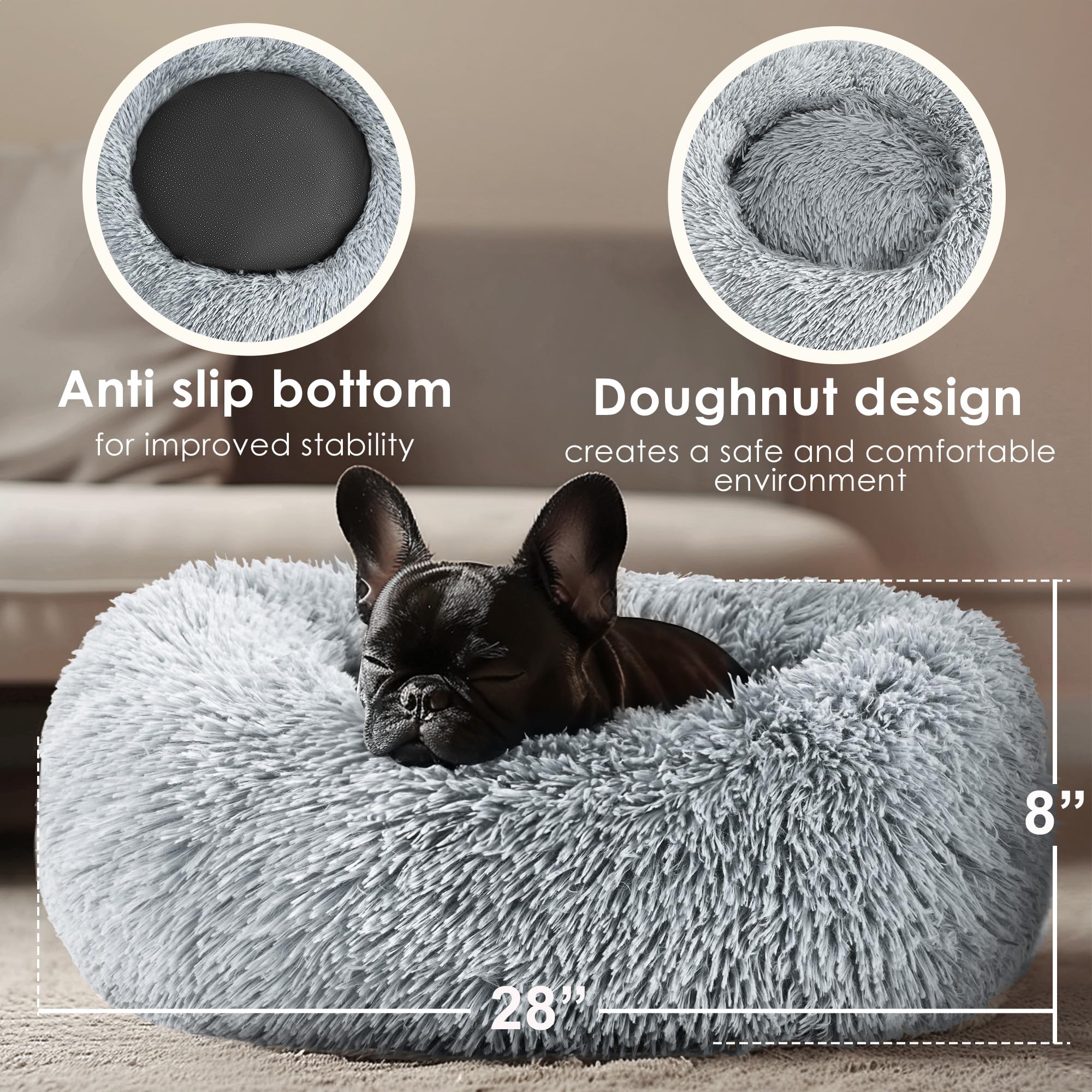 Hoewina anti-anxiety pet bed interior fill closeup emphasizes safe PP cotton cushioning