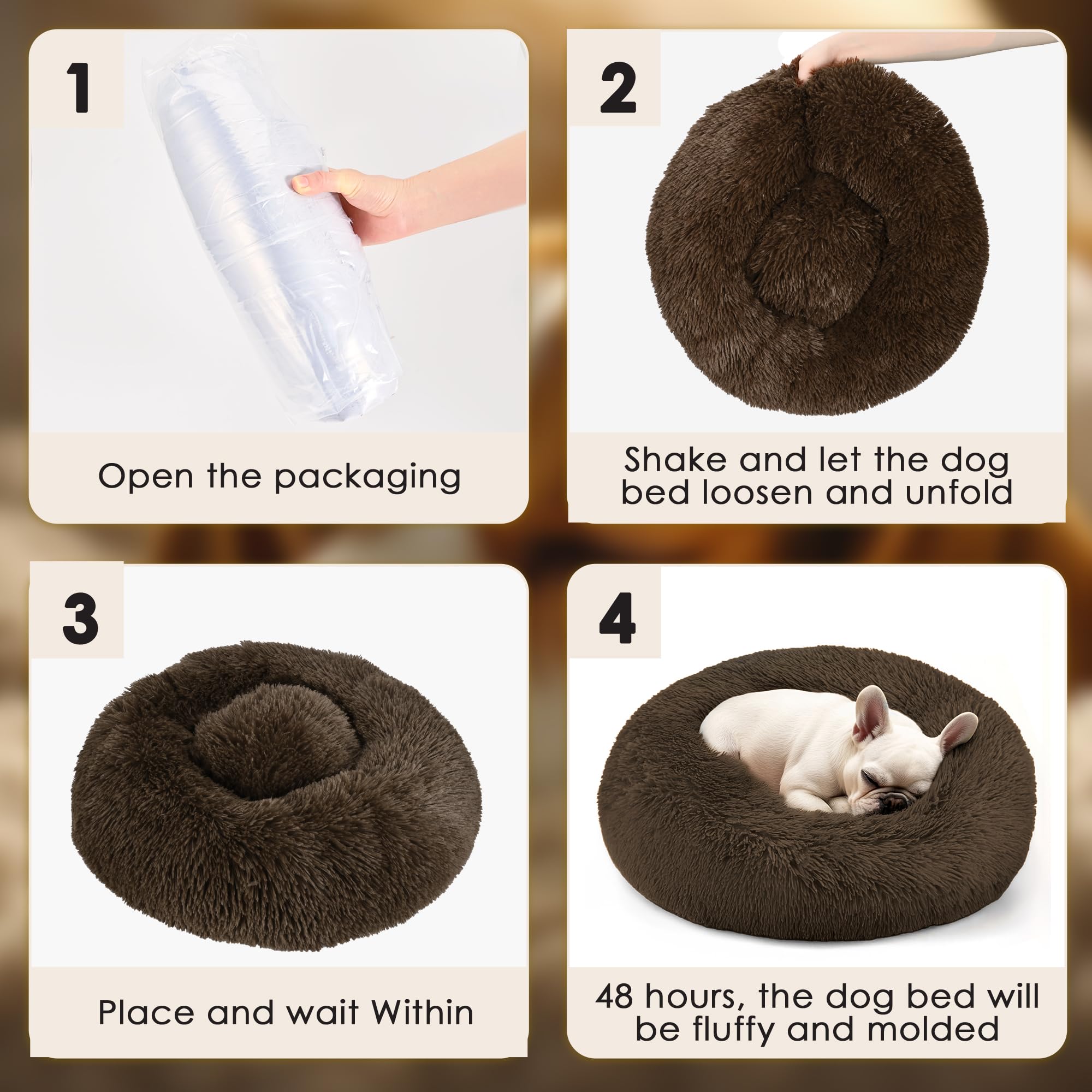 Hoewina coffee-colored round bed invites cozy restful naps.