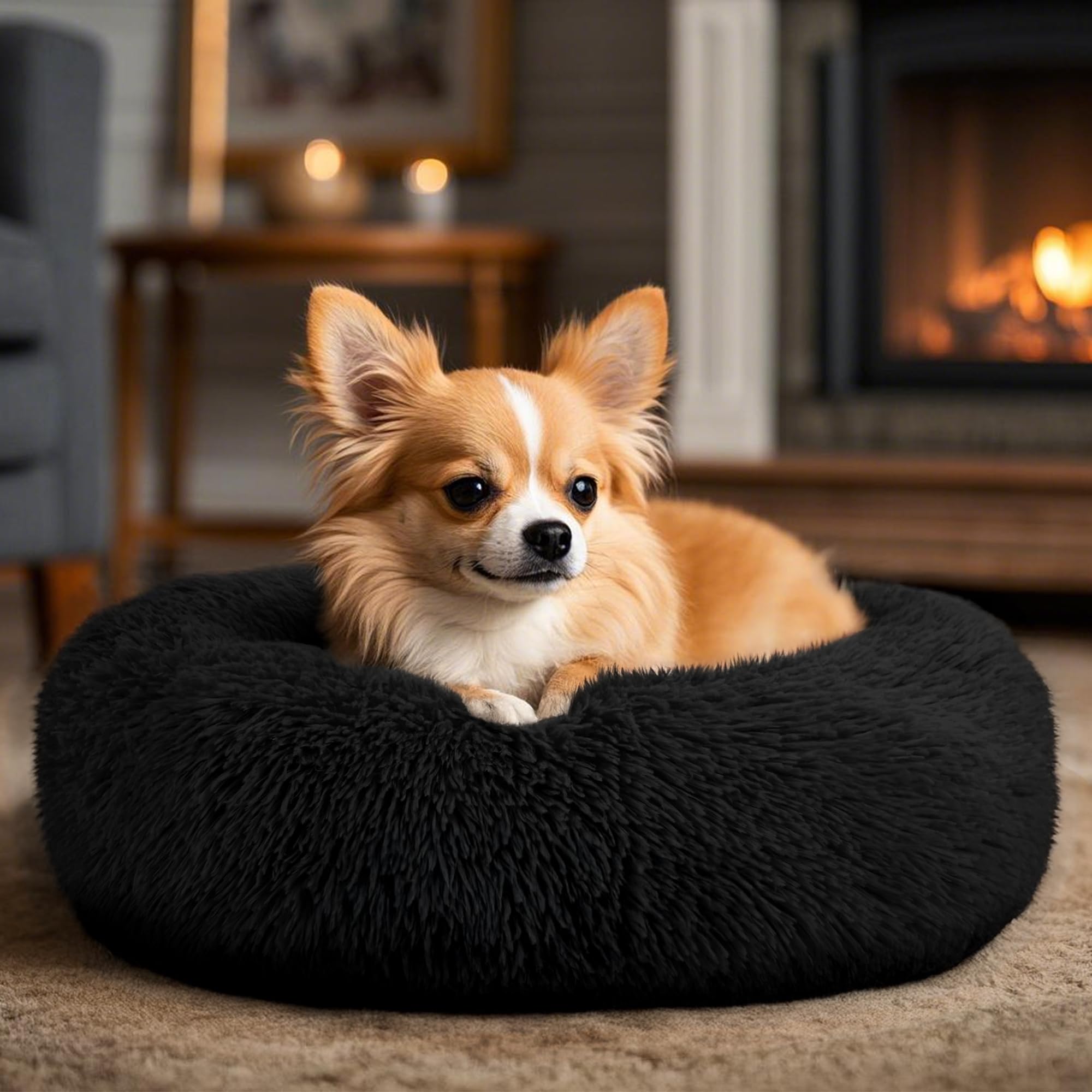 Hoewina donut bed bottom view features waterproof, anti-slip base for stability.