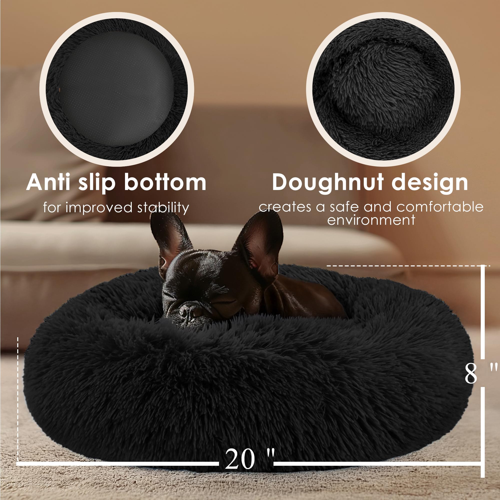 Hoewina donut bed close-up material reveals plush fabric and warmth.