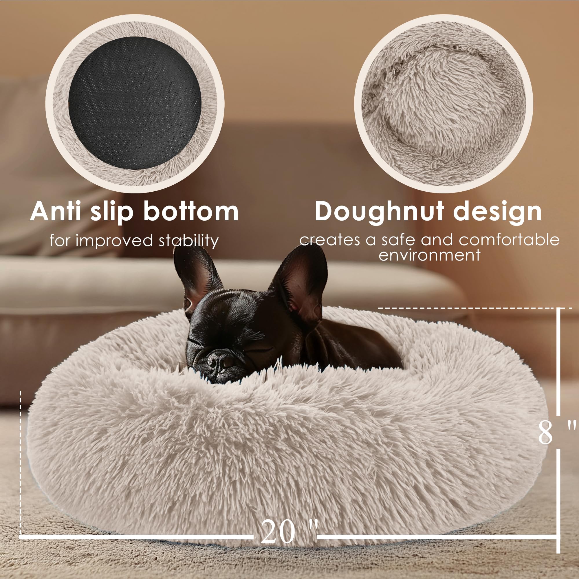 Hoewina Donut Bed 20in dimensions ideal for cats and small dogs.
