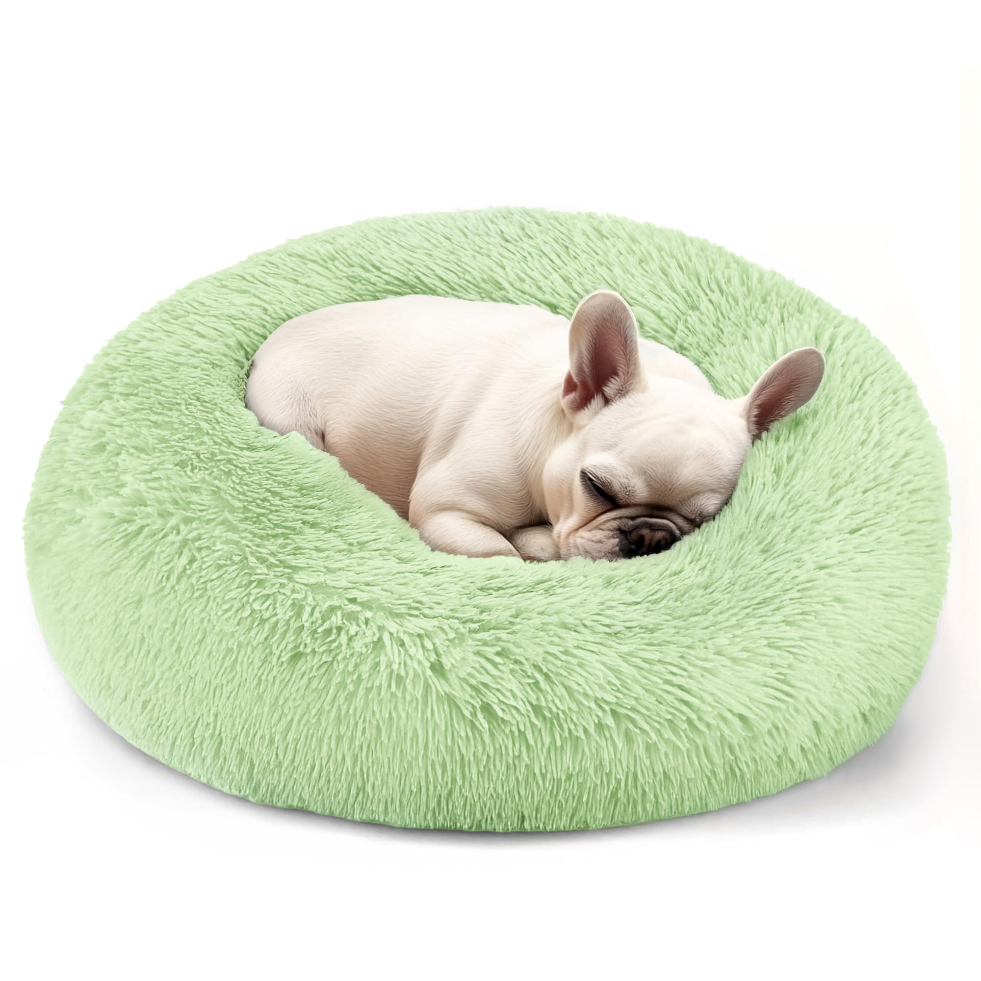 Hoewina donut bed 20in green front view shows cozy head support for cats and small dogs
