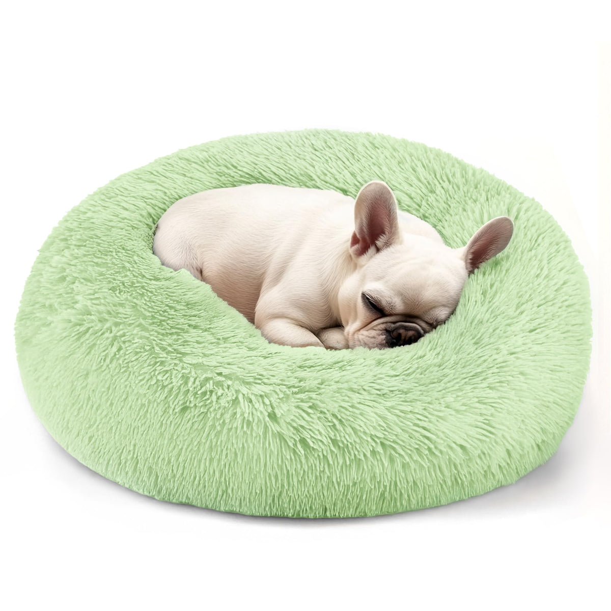 Hoewina donut bed 20in green front view shows cozy head support for cats and small dogs