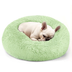 Hoewina donut bed 20in green front view shows cozy head support for cats and small dogs