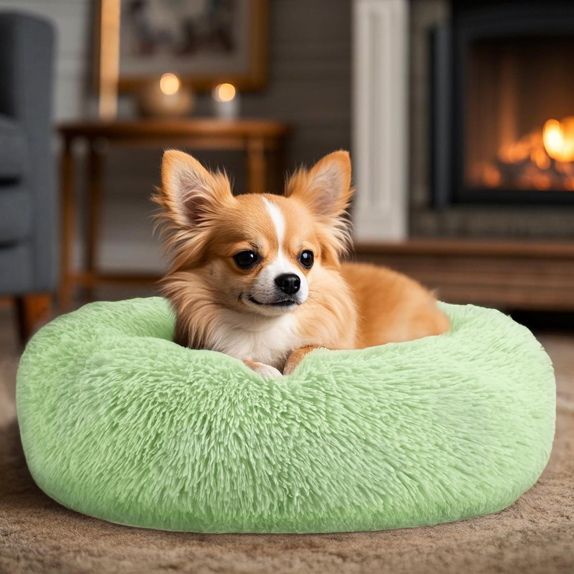 Hoewina donut bed 20in green inner pillows reveal ultra-soft filling for warmth