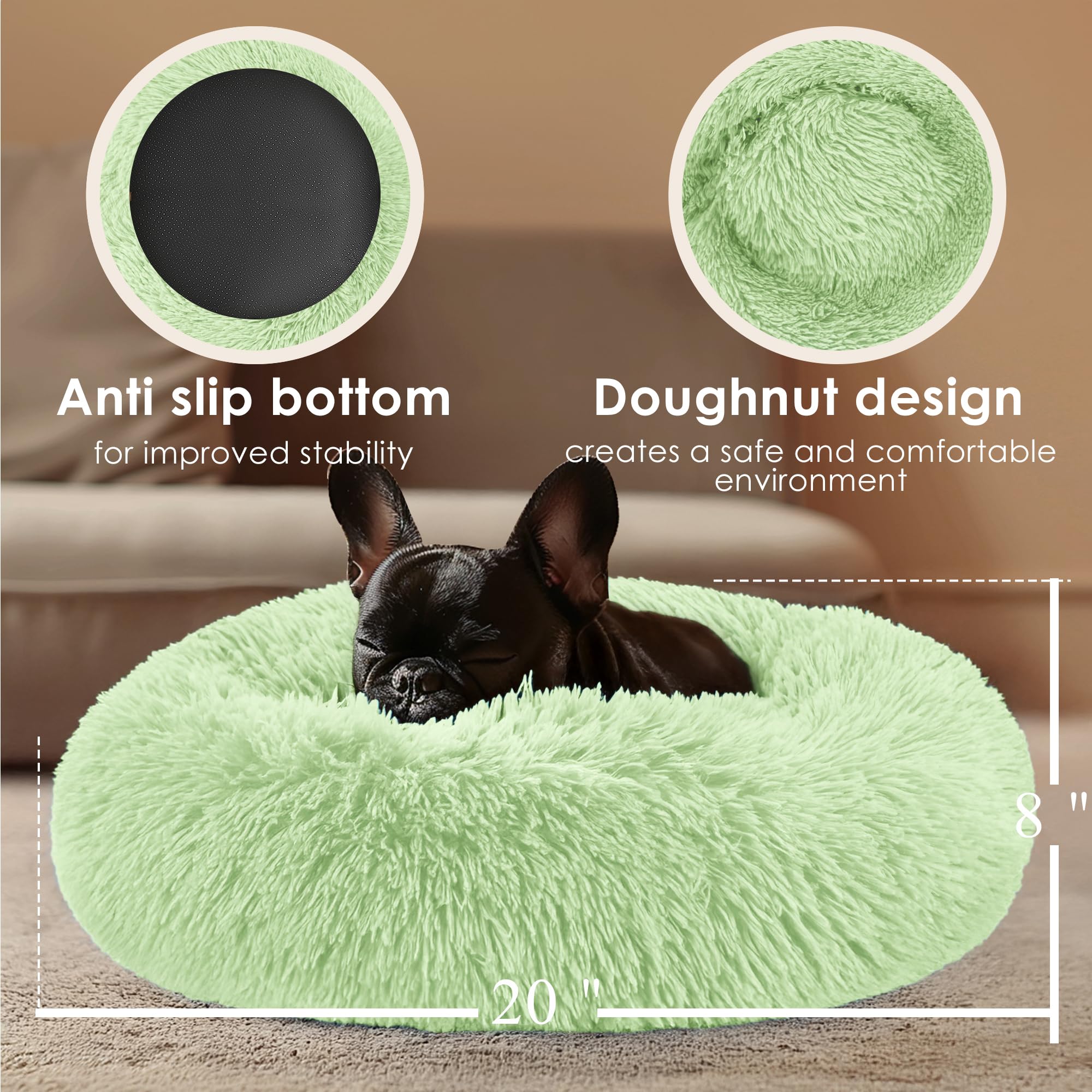 Hoewina donut bed 20in green top-down emphasizes rounded calming shape for restful sleep