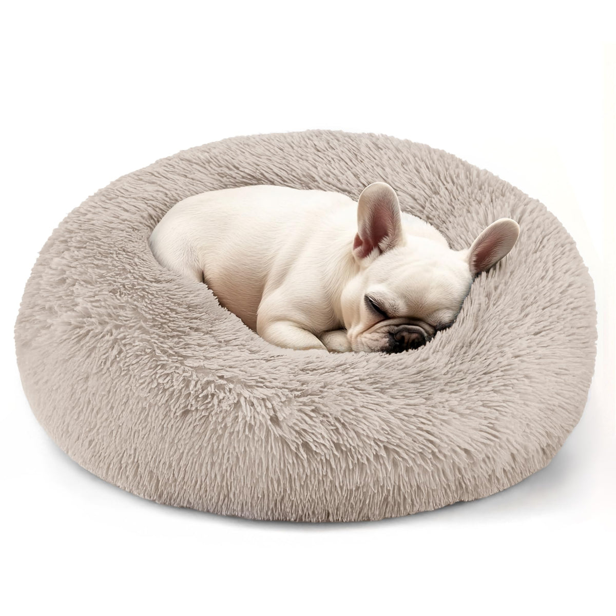 Hoewina Donut Bed plush fabric closeup highlighting cozy security for small pets.