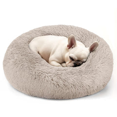 Hoewina Donut Bed plush fabric closeup highlighting cozy security for small pets.