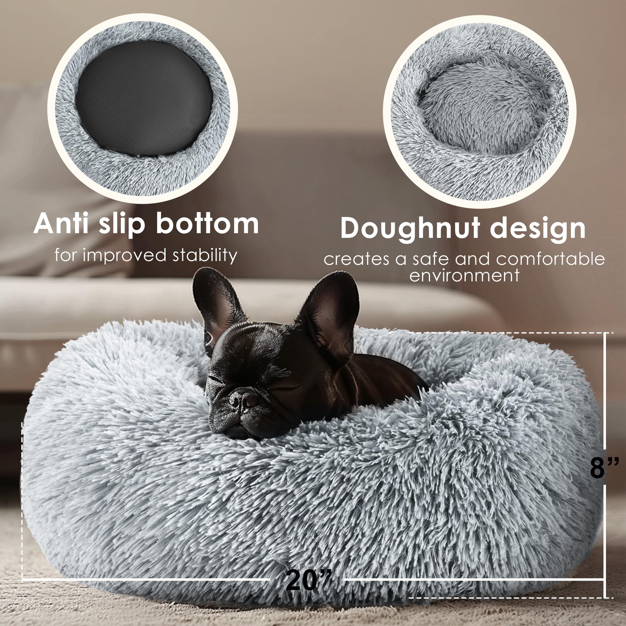 Hoewina donut bed top closeup fabric highlights soft plush texture and warmth.