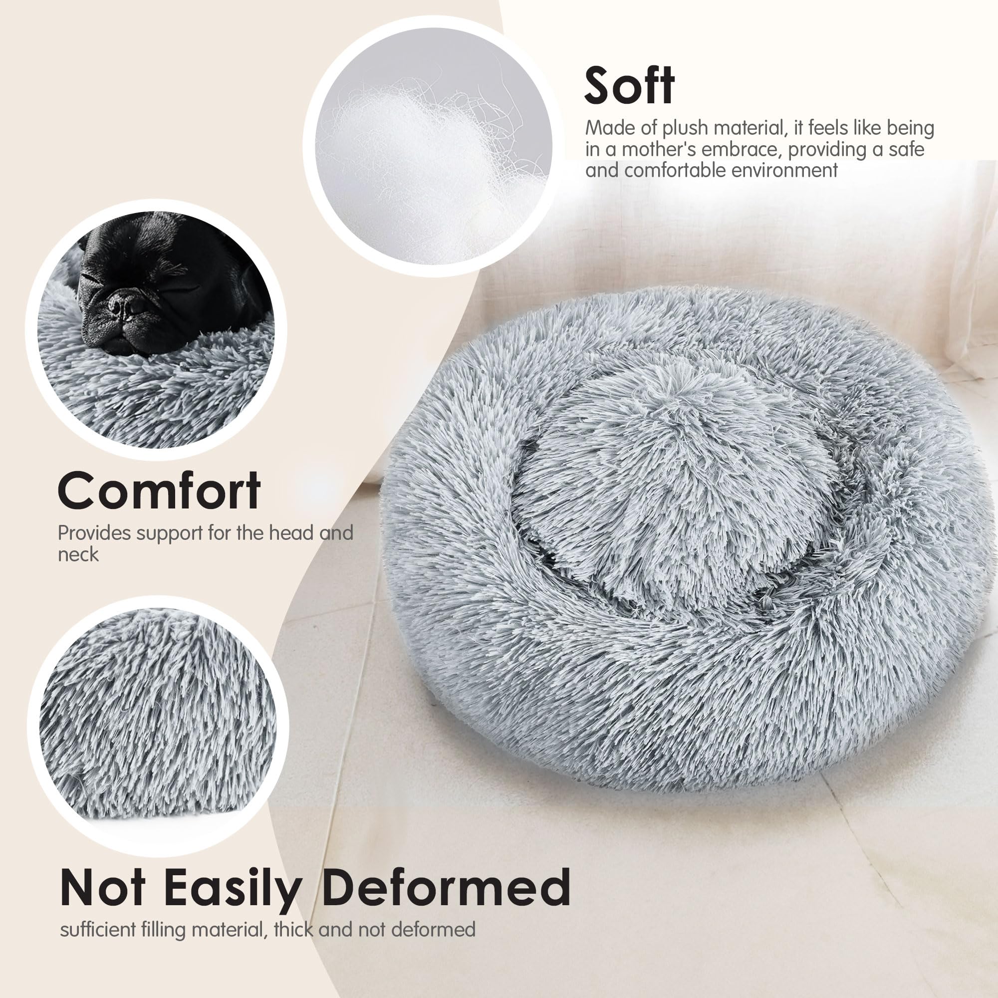 Hoewina donut bed wash care demonstrates hand-wash guidance.