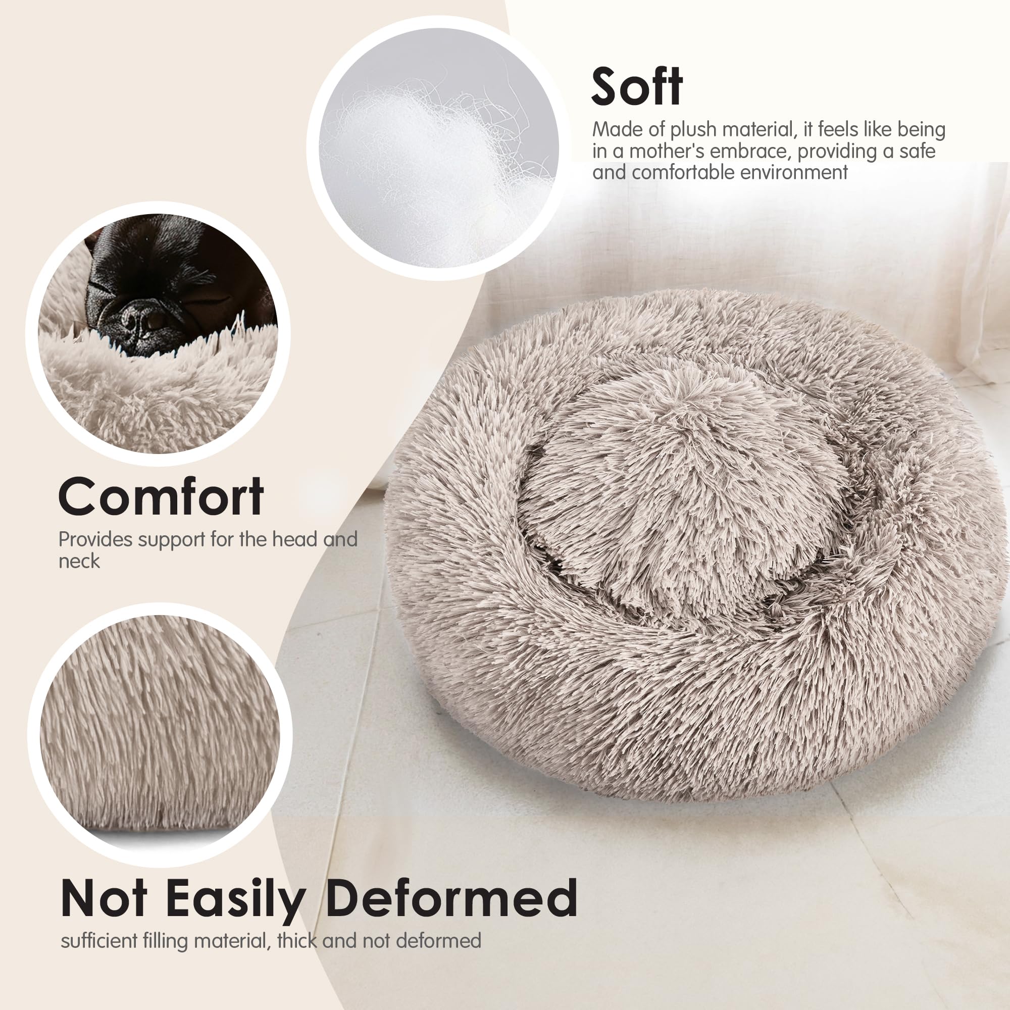 Hoewina Donut Bed waterproof anti-slip bottom keeps surface stable during naps.