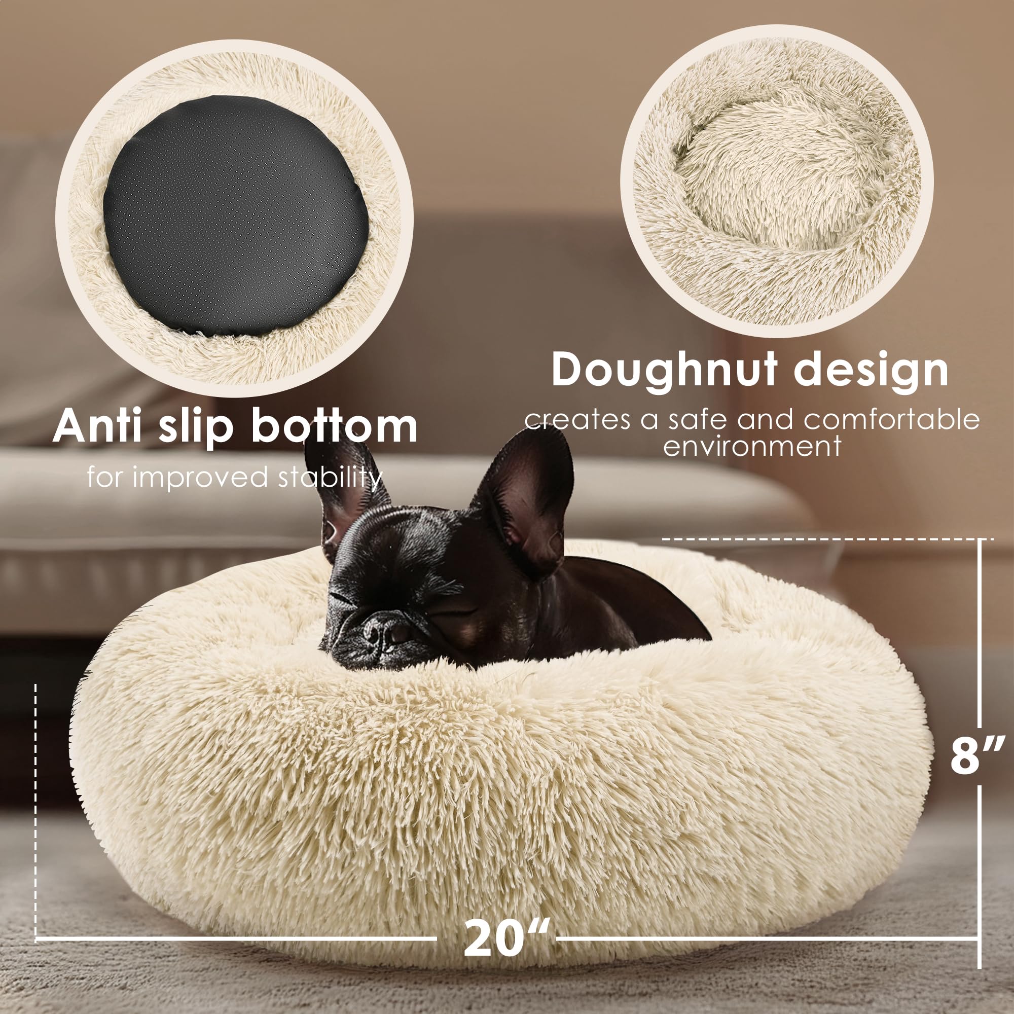 Hoewina donut bed shows waterproof anti-slip bottom for safe, stable naps.