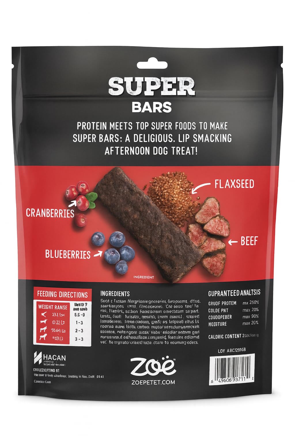 Hoiyen Zoe Super Bars beef recipe 2lb bag packaging shows value for multi-dog homes