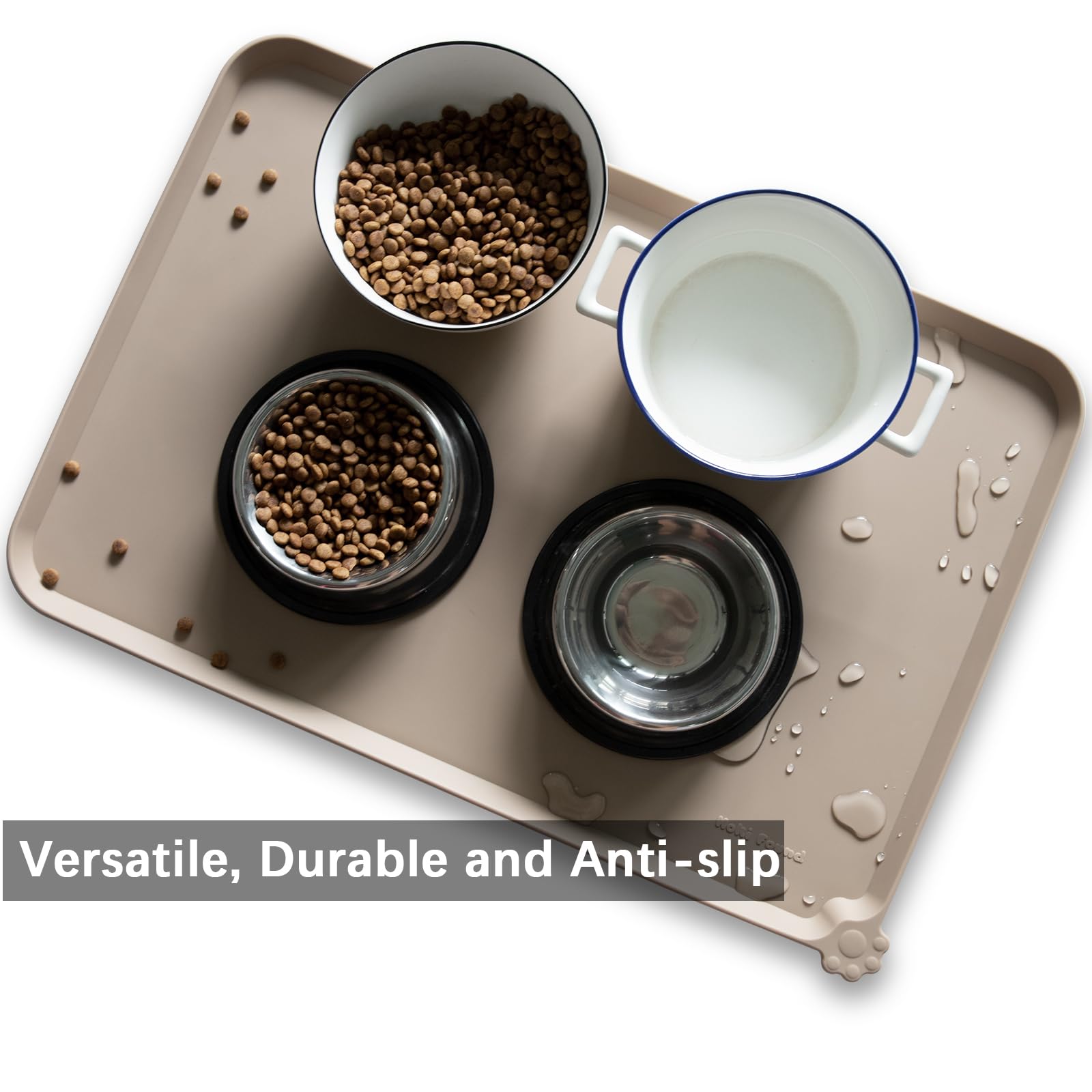 Hoki Found easy-clean silicone pet mat close-up shows wipe and dishwasher-safe care.