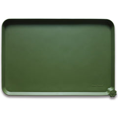 Hoki Found L silicone non-slip bowl mat in dark olive protects floors during meals.