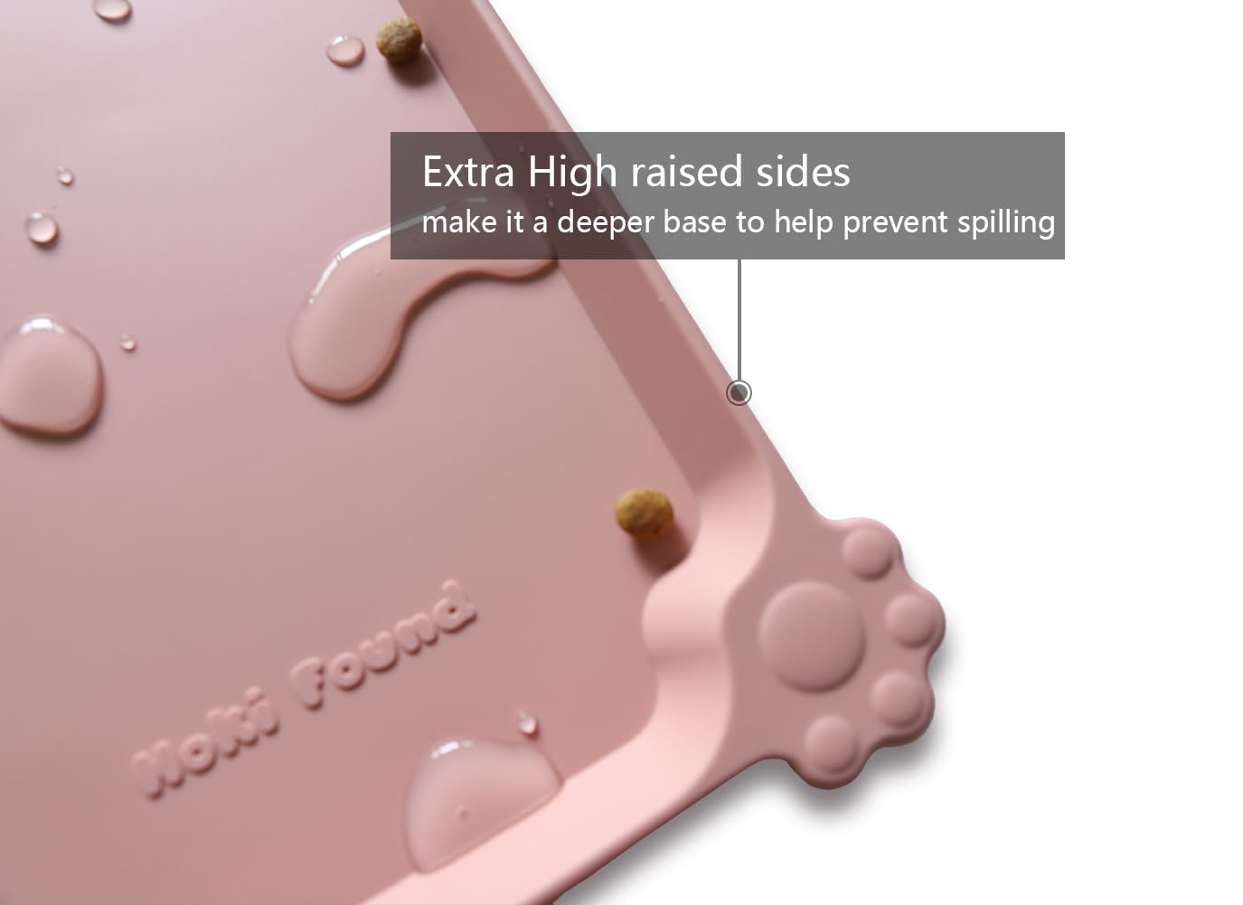 Hoki Found L silicone non-slip pet food mat on floor—carpet-friendly placement