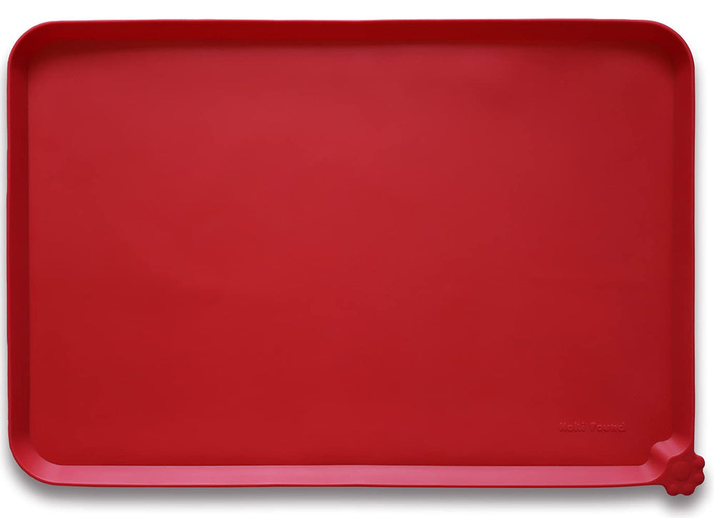 Hoki Found L silicone pet food mats tray classic red front view keeps meals contained