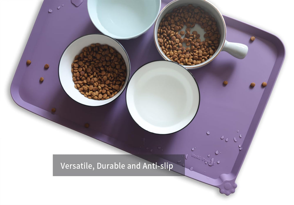 Pet-friendly use: amethyst mat laid during meals to catch spills.