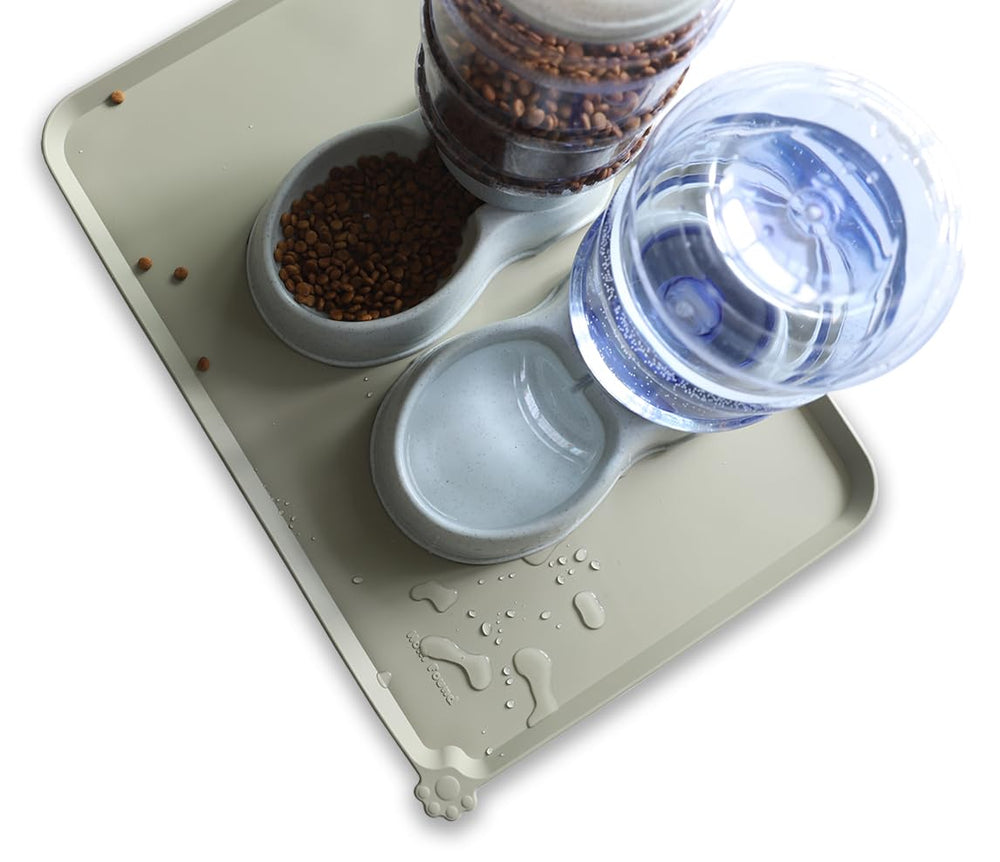 Hoki Found large silicone non-slip pet food mat size guide illustrating 24x16 inches for spacious meals.