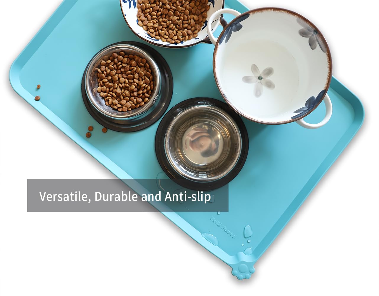 Hoki Found Glacier dishwasher-safe silicone mat for quick, easy cleanup after meals.